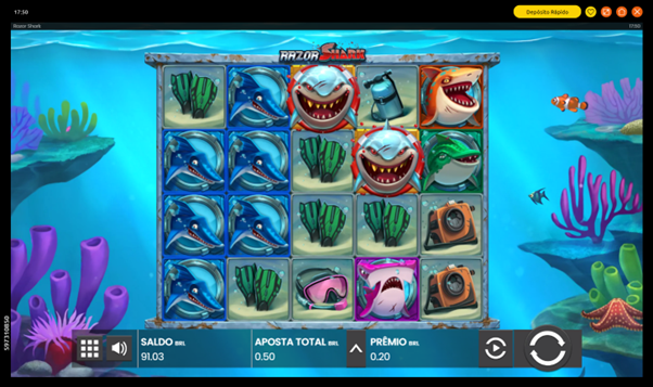 Tela do jogo base do slot Razor Shark 